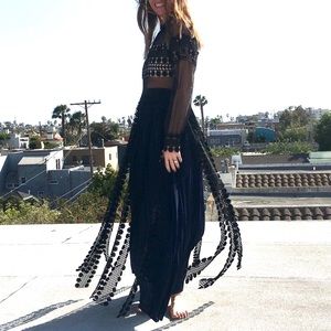 Long unique navy & black with sheer panels dress